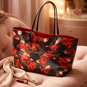 Victoria's Secret Black and Red Floral Tote